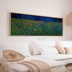 Wildflowers Field Framed Canvas Art: Vintage Spring Meadow Landscape