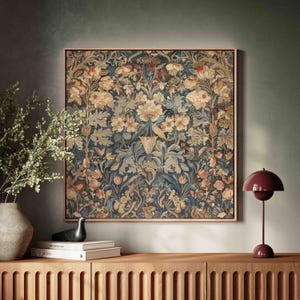 Framed Antique Floral Tapestry Canvas Print, Vintage European Wall Art