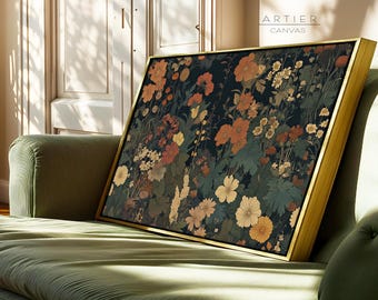 Lienzo decorativo de flores silvestres de color oscuro y melancólico, impresión botánica grande de Dark Academia para sala de estar