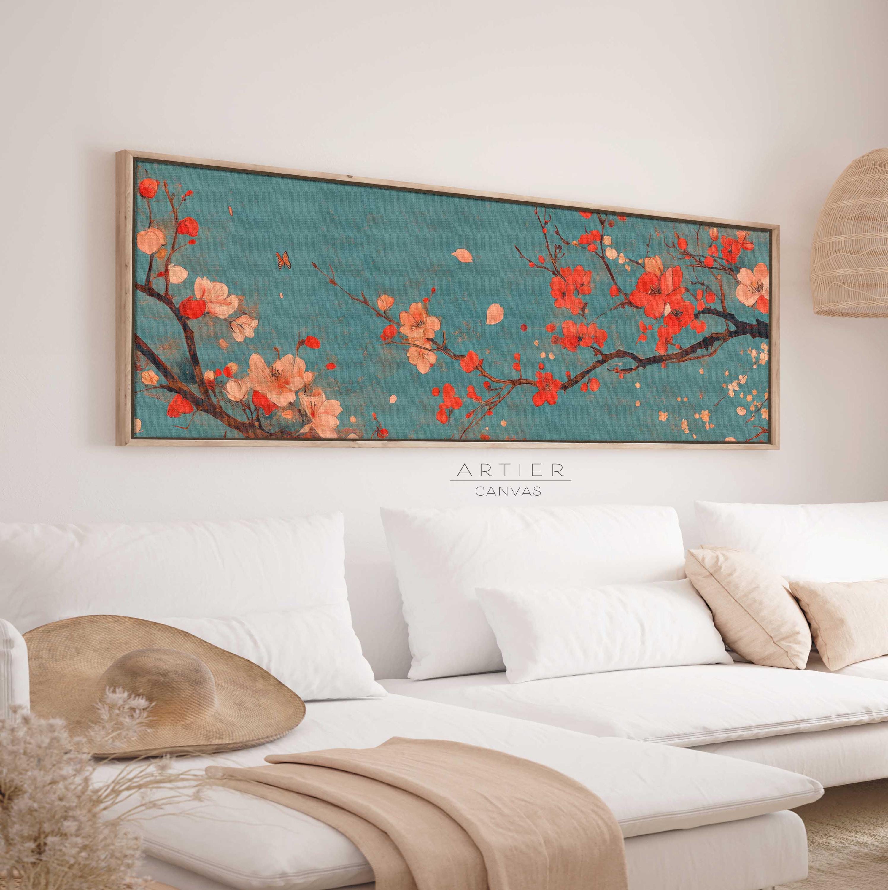 Framed Cherry Blossom Canvas Print: Long Horizontal Floral Wall Art - Etsy