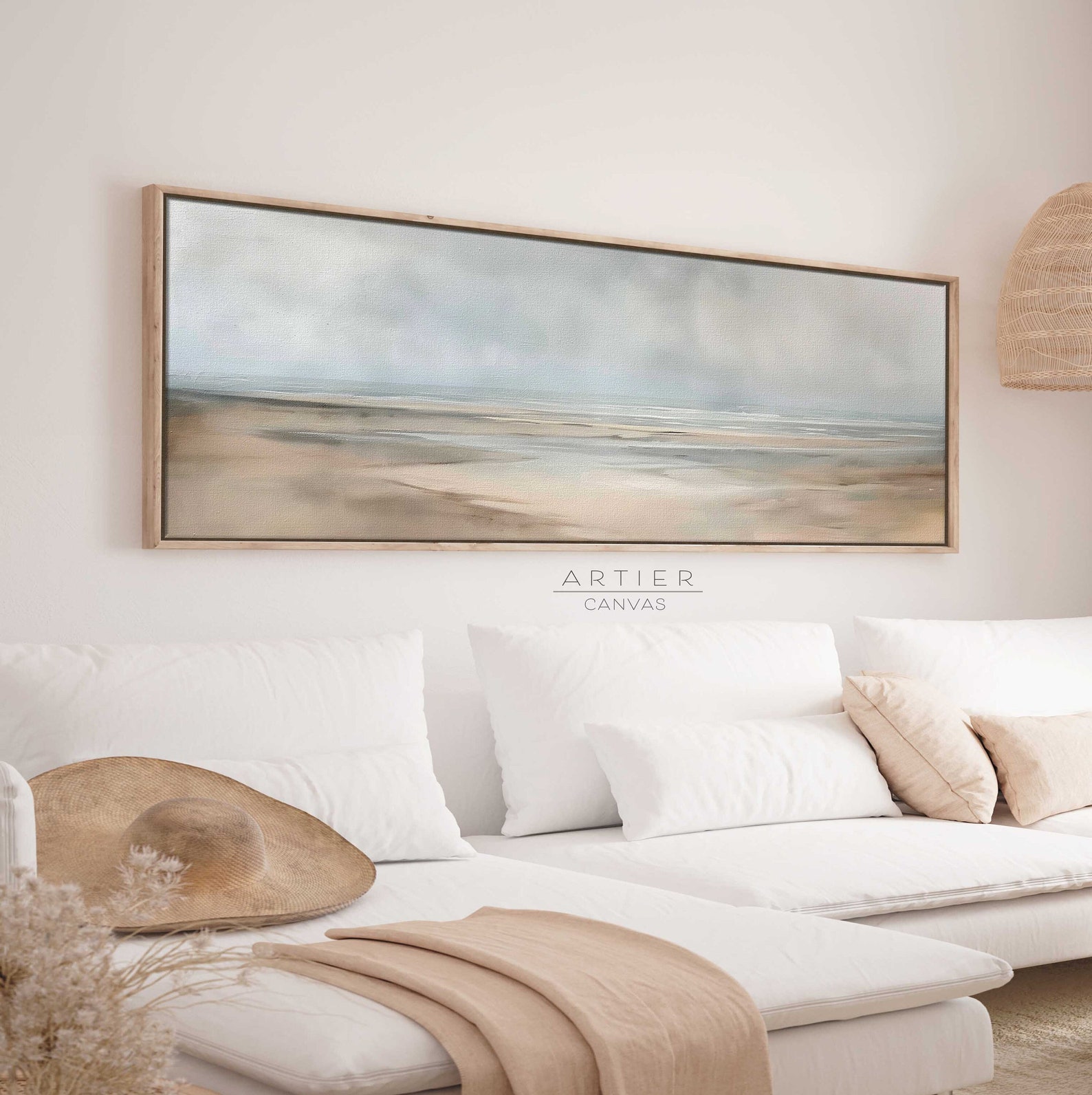 Minimalist Coastal Seascape Wall Art, Muted Beach Painting Framed ...