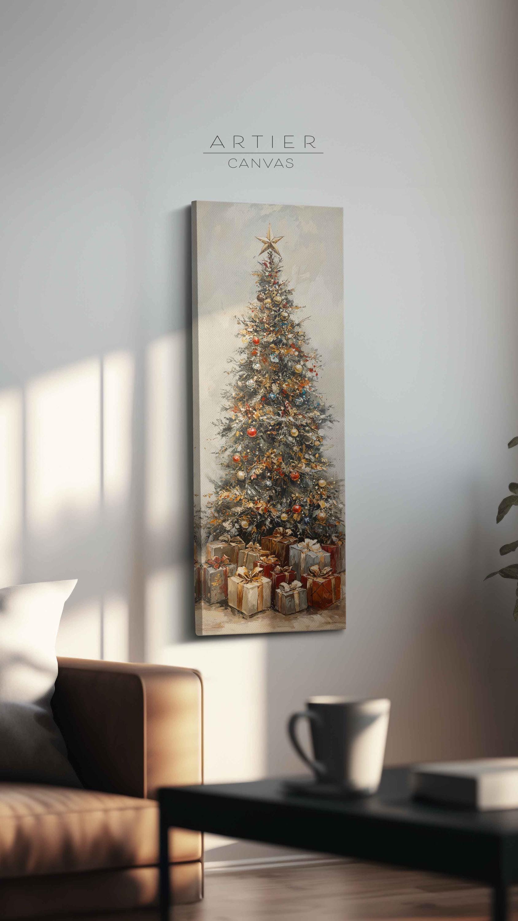 WODMIS Quadro Su Tela Con Paesaggio Innevato Invernale: Decorazione Rustica Da Parete Con Albero Di Natale, Stampa Artistica Per Soggiorno, Camera Da Letto E Ufficio - Regalo Ideale Per Le Feste - 2