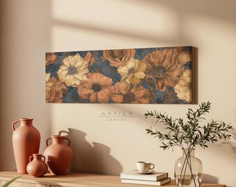 Moody Wildflower Panoramic Art, Earth Tone Floral Canvas Decor