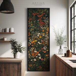 Vertical Wildflower Canvas Wall Art Print, Dark Botanical Canvas For Home Decor