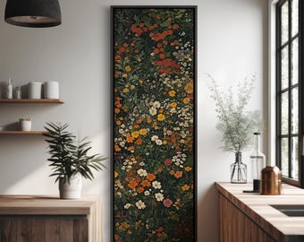 Lienzo decorativo vertical de flores silvestres, lienzo botánico oscuro para decoración del hogar