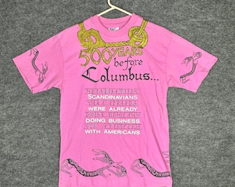RARE Vintage AOP 500 Years Before Columbus Norse Vikings Graphic T Shirt Mens M