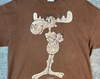 Stanley Desantis Bullwinkle Brown Cartoon Moose T Shirt Mens Large