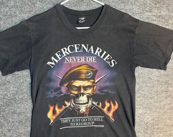 Vintage T-Shirt 3D Military Graphic Size Medium 80s Mercenaries Never Die 1988