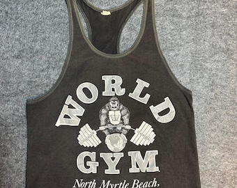 Vintage World Gym Tank Top Men's Large Single Stitch Hem Gorilla Weightlifting