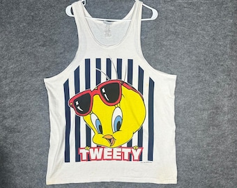 Mens Looney Tunes Tweety Bird Tank Top Graphic Tee Vintage 1996 Large