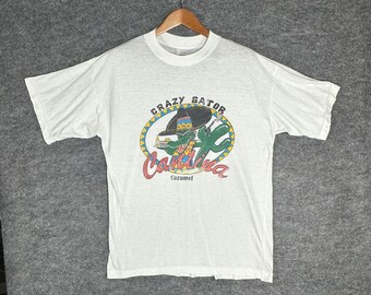 Vintage 80s Single Stitch Tee Crazy Gator Cantina Cozumel T Shirt Men's Large