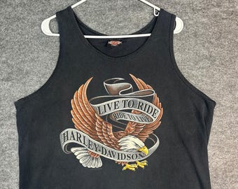 Vintage Single Stitch Hem Harley Davidson Mens XL Black Eagle Tank Top
