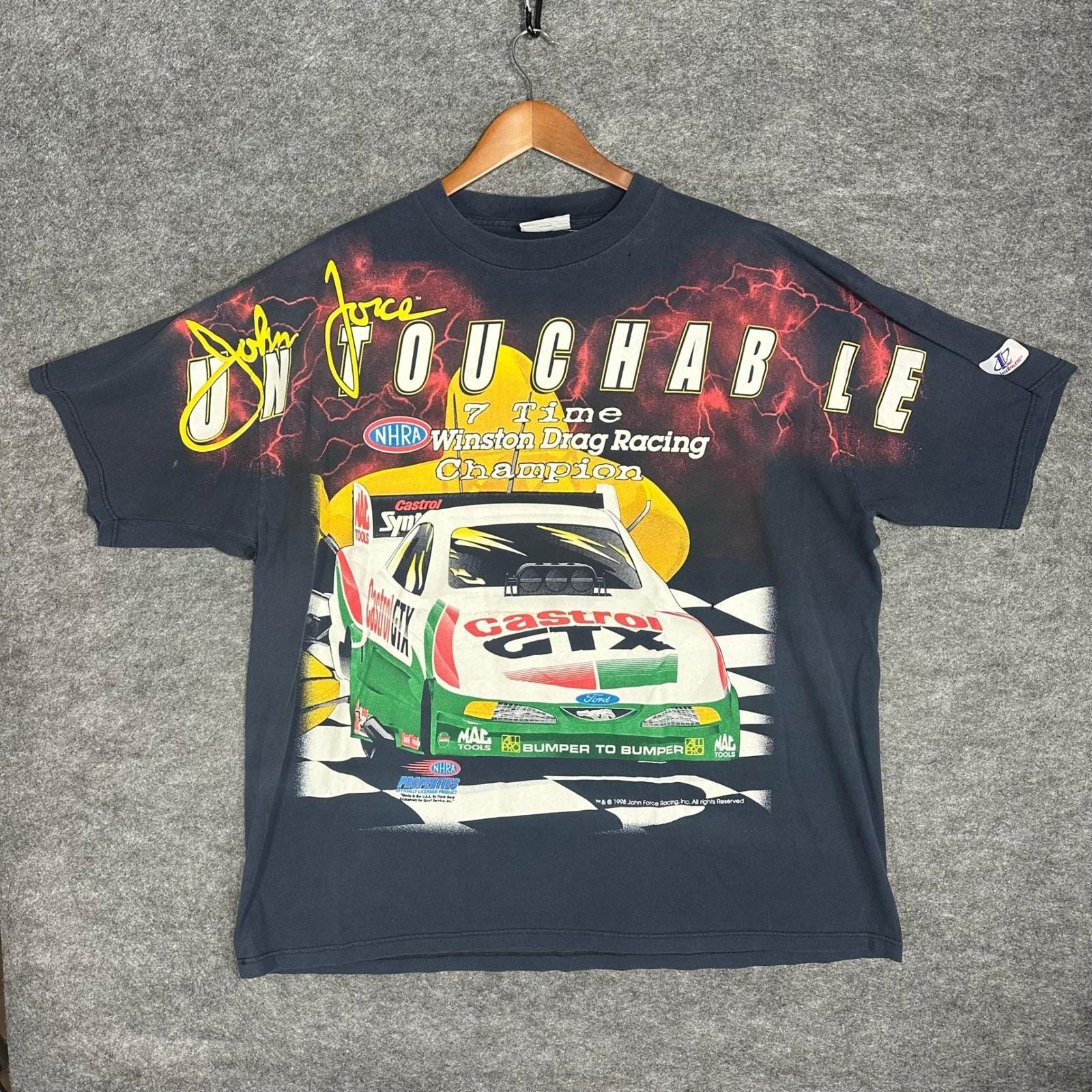 T-shirt Vintage Winston Racing Années 90 - Blanc Grande Poche - Taille Large