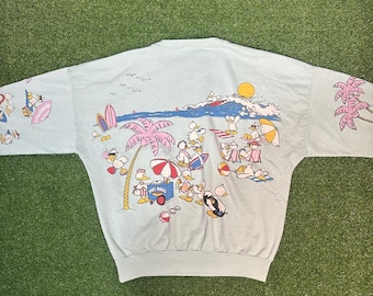 Vintage 1987 Florida Ducks AOP Beach Sweatshirt Blue Lifestyles