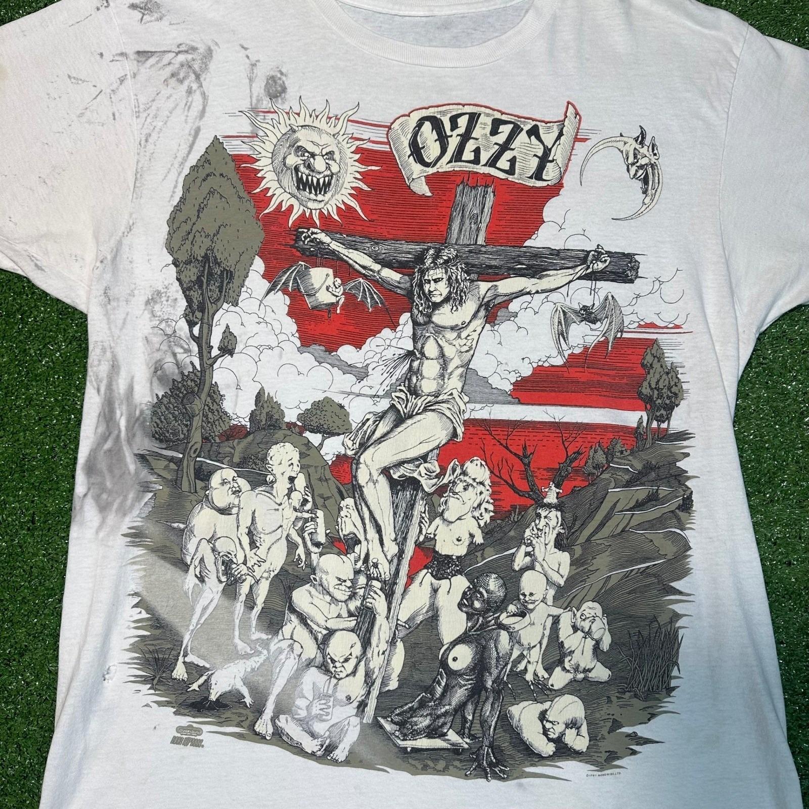 Vintage 1991 Ozzy Osbourne Crucifixion T Shirt Glow in Dark Single