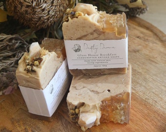 Handmade Natural Artisan Soap Bar - Oatmeal, milk and honey ....and fresh banana, luxurious, calming skin care, soothing, cleansing