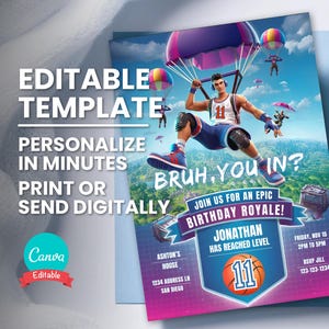 Basketball-Geburtstagseinladung, Gamer-Party einladen, Videospiel-Evite, bearbeitbare digitale Vorlage, sofortiger Download, druckbare Geburtstagskarte