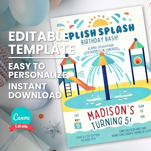 Splish Splash Birthday Bash Invitation for Splash Park or Splash Pad Playground Birthday Party Invite, Editable Template, Instant Download