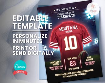 Football Birthday Invitation, Editable Jersey Age, Customizable Digital Template, Instant Download