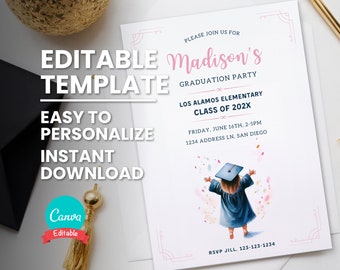 Faire-part de remise des diplômes de maternelle, faire-part d'école primaire (modèle canva modifiable)