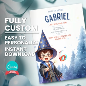 Boy Wizard Birthday Party Invite for Boy Wizard Prince Party, Magical Spell Birthday Invitation Card, Editable Template, Instant Download