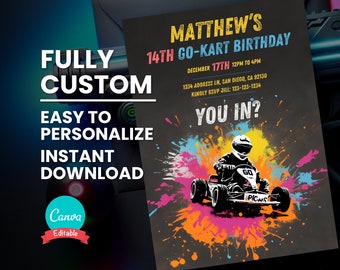 Editable Go Kart Invitation for Teens Go-Kart Racing Birthday Invite for Kids Go Kart Event Party Invitation Printable Download Go Karting