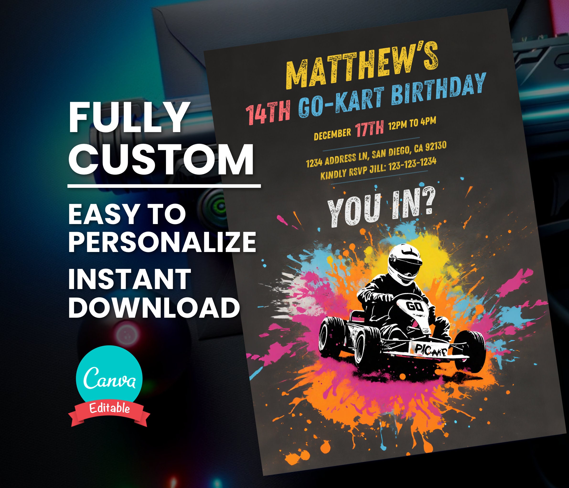Go Kart Racing Invite for Teen Go Kart Birthday Invitation for Kids, Go ...