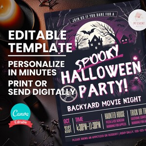 Halloween Invitation, Haunted House Costume Party, Editable Template, Digital Evite, Printable Flyer, Instant Download