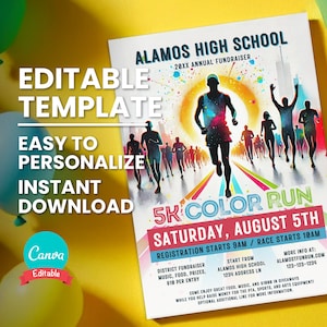 Uitnodiging voor Color Run-uitnodiging voor de lol hardloopwedstrijd of buurtrace-evenement, flyer 5K 10K marathonlopen, inzamelingsactie lopen en rennen, hardloopsjabloon