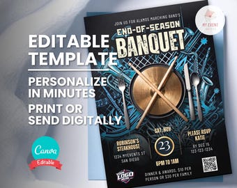 Marching Band Banquet Invitation, Dinner Invite, Editable Template, Digital Evite, Printable Flyer, Instant Download