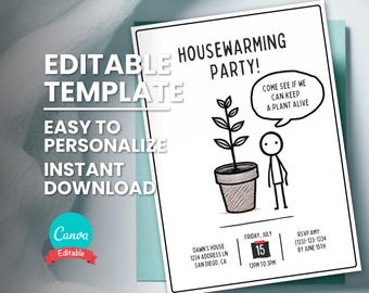 Housewarming Party Invitation, Funny House Warming Invite, Simple New Home Announcement, Editable Template, Digital Invite, Instant Download