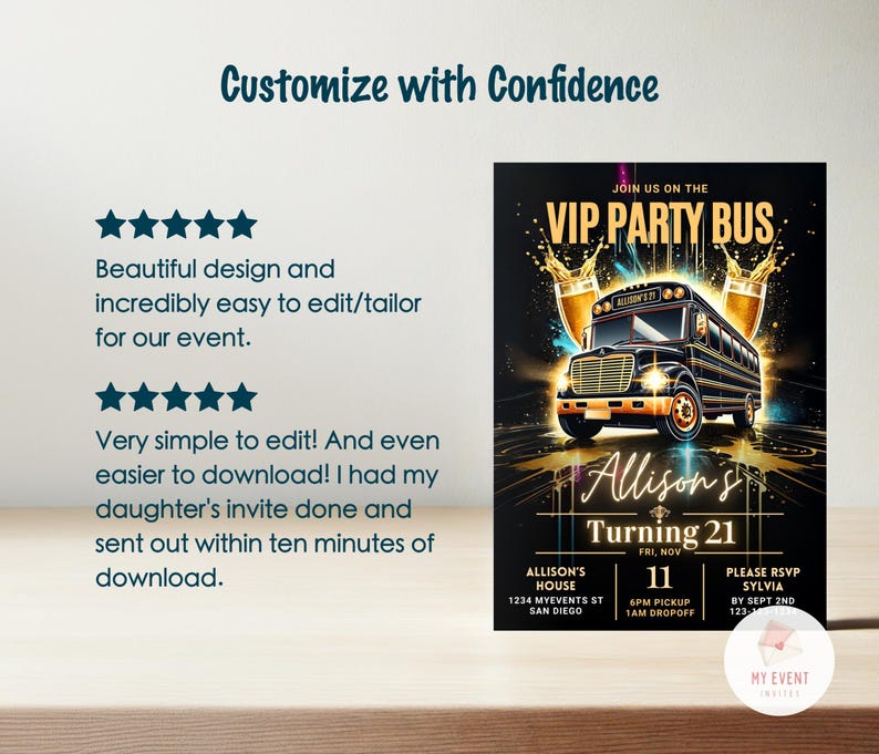Manibus Invitation Code Party Bus Invitation, Party Bus Birthday Invite, Ladies Night, Editable ...