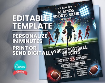 Football Tryout Invitation, Team League or Association Tryout Invite, Editable Template, Printable Flyer, Digital Evite, Instant Download