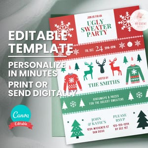Invito alla festa di Natale, invito alla festa del maglione brutto, modello modificabile, invito elettronico digitale, volantino stampabile, download immediato
