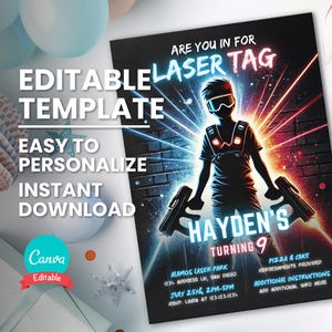 Invitation laser tag pour invitation de fête d'anniversaire laser tag, carte d'invitation anniversaire ado laser tag, modèle numérique imprimable, téléchargement immédiat