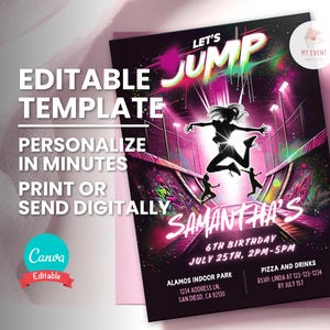 Trampolin Park Party einladen für Mädchen Trampolin-Geburtstags-Party Einladung, Teen Jump Party, Parkour-Geburtstags-Einladung, Lets Jump Party