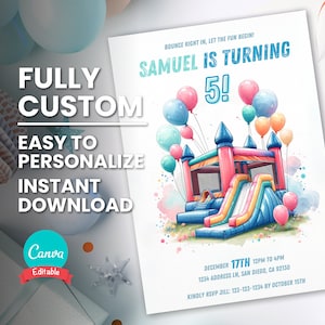 Jump House Birthday Invitation, Any Age Boy or Girl Trampoline Party Invite for, Bounce House, Editable Digital Template, Instant Download