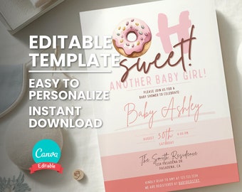 Sweet Donut Baby Shower Invite for Newborn Baby Donut Baby Shower Invitation for Newborn Baby Girl Baby Shower Announcement Party Invitation