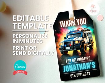 Police Swat Thank You Tag, Editable Template, Printable Gift Bag Party Favor, Instant Download