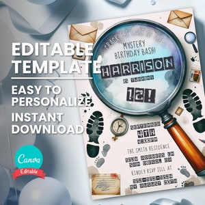 Escape Room Birthday Party Invite for Teen Escape Room or Murder Mystery Party, Printable Invitation, Digital Template, Instant Download