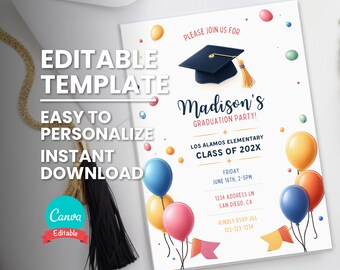 Faire-part de remise des diplômes préscolaire, maternelle, faire-part de remise des diplômes préscolaires, carte de remise des diplômes, invitation à une fête de remise des diplômes, modèle modifiable