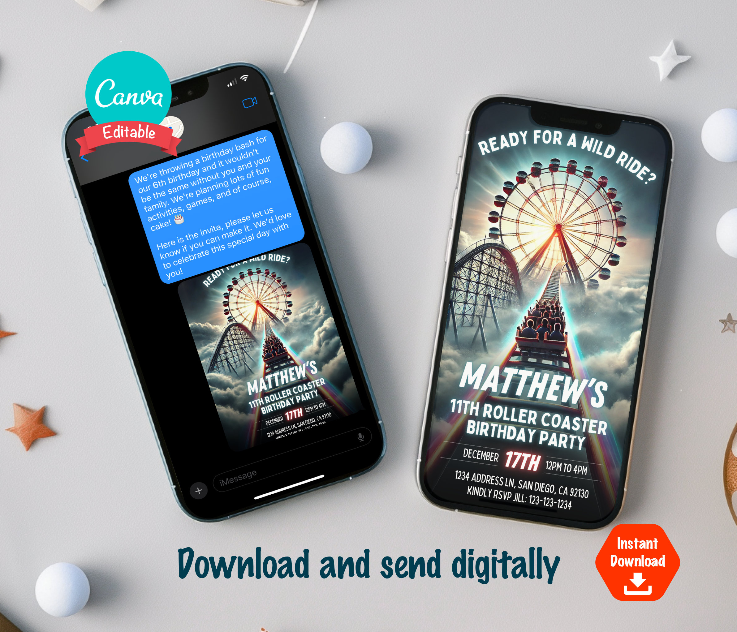 Amusement Park Invite for Rollercoaster Birthday Party Invitation ...