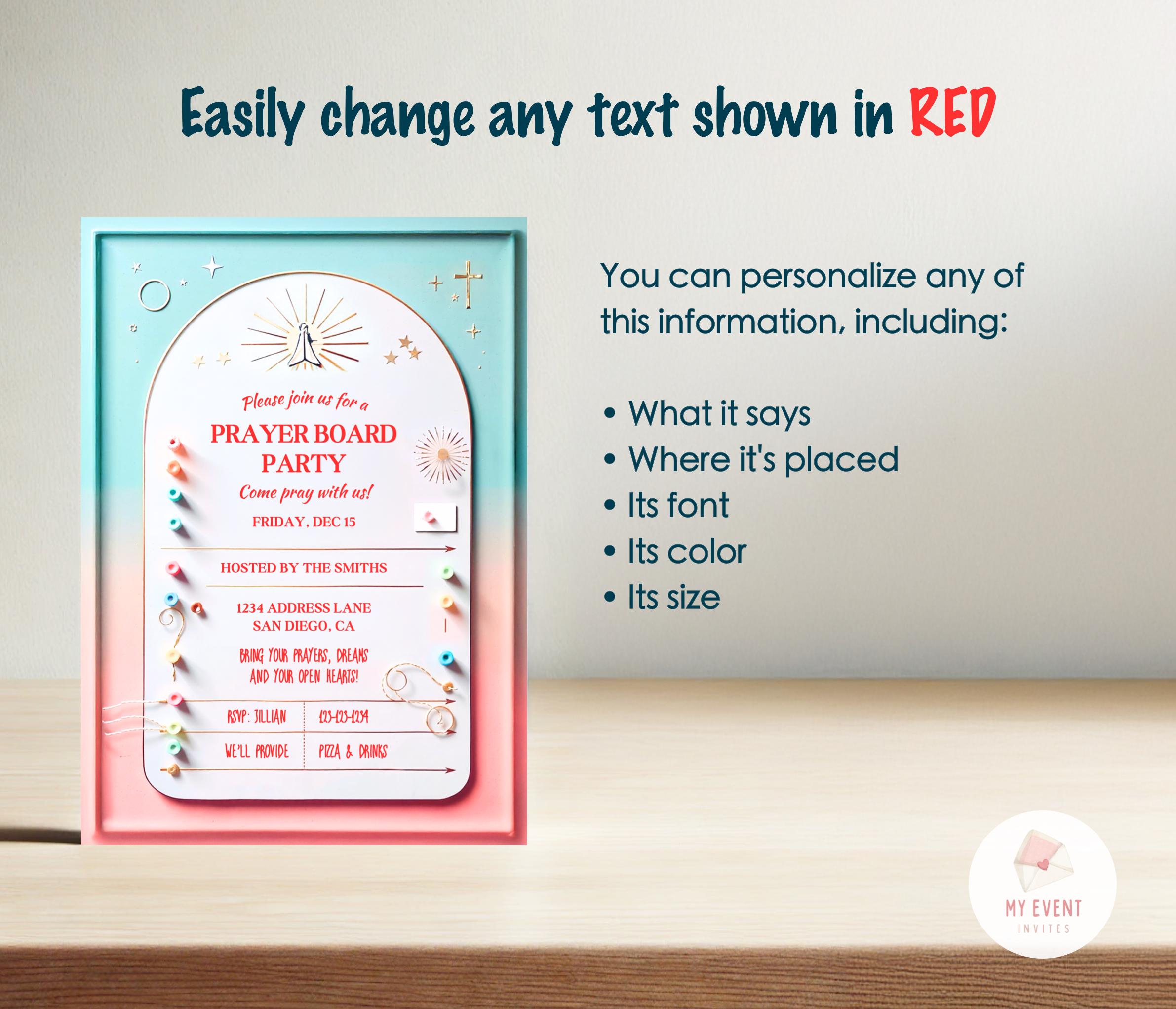 Prayer Invite Prayer Board Invitation, Prayer Party Invite, Editable Template, Text ...
