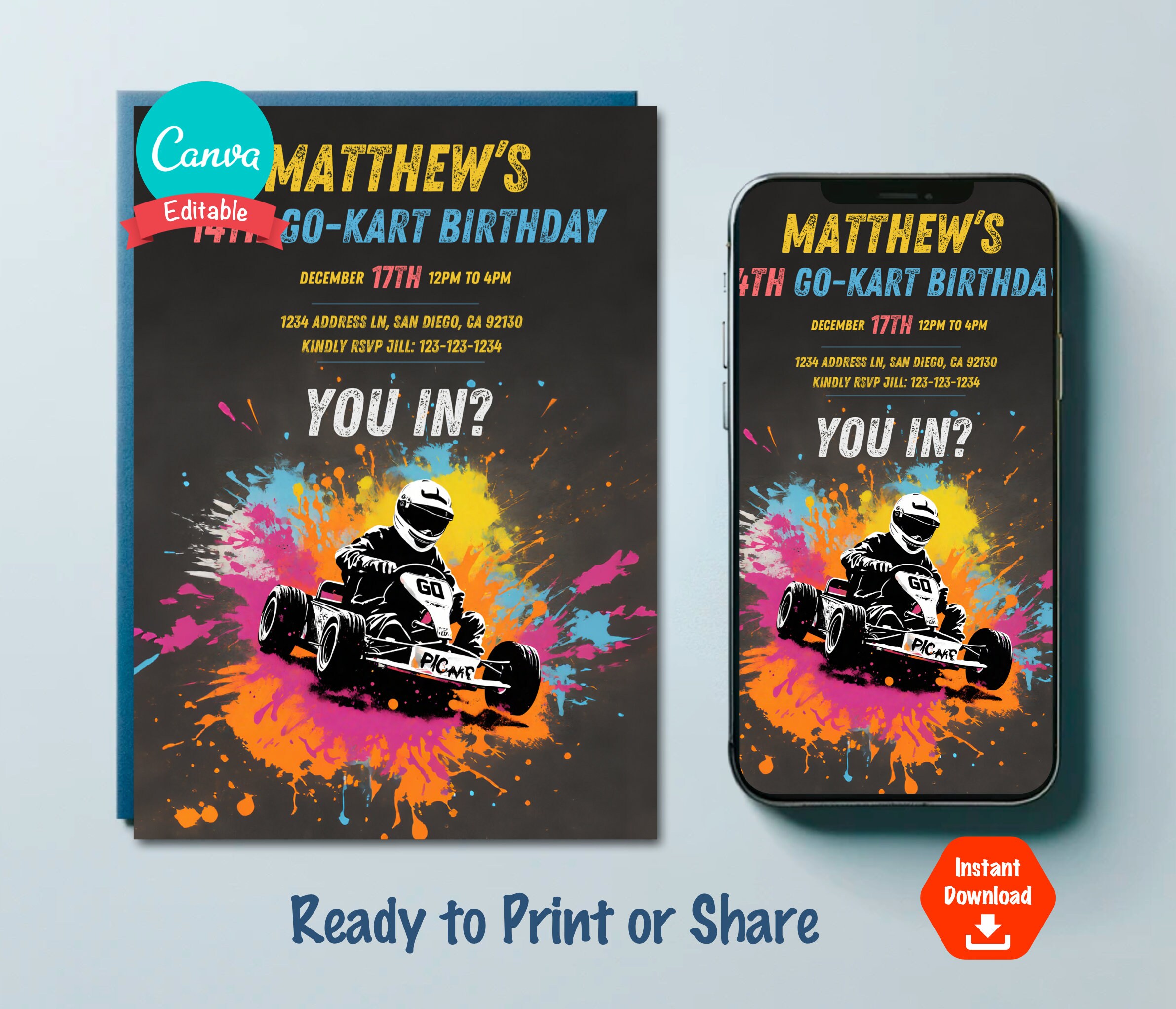 Go Kart Racing Invite for Teen Go Kart Birthday Invitation for Kids, Go ...