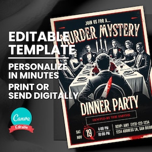 Murder Mystery Einladung, Vintage Murder Mystery Party einladen, bearbeitbare Vorlage, druckbare Karte, digitale elektronische Evite Sofort-Download