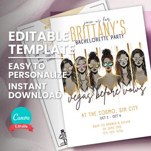 Invitación de despedida de soltera en Las Vegas, Fiesta preboda en Las Vegas, Itinerario editable para invitación de despedida de soltera, Plantilla digital editable, Descarga instantánea
