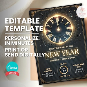 Invito al conto alla rovescia per il nuovo anno, invito alla festa di Capodanno, modello digitale modificabile, invito elettronico senza carta, volantino stampabile, download immediato