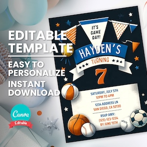 Invitation à une fête sportive MVP pour une fête d'anniversaire sportive, invitation à une fête sportive pour le football, le basket-ball, une invitation à un événement sportif de football