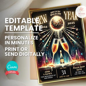 Invito di Capodanno, invito alla festa di Capodanno, modello digitale modificabile, invito NYE Paperless Post Evite, volantino stampabile, download immediato
