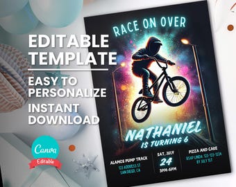 BMX Birthday Invitation for Bike Race Party, Teen BMX Racing Birthday Invite, BMX Bike Track, Printable Digital Template, Instant Download